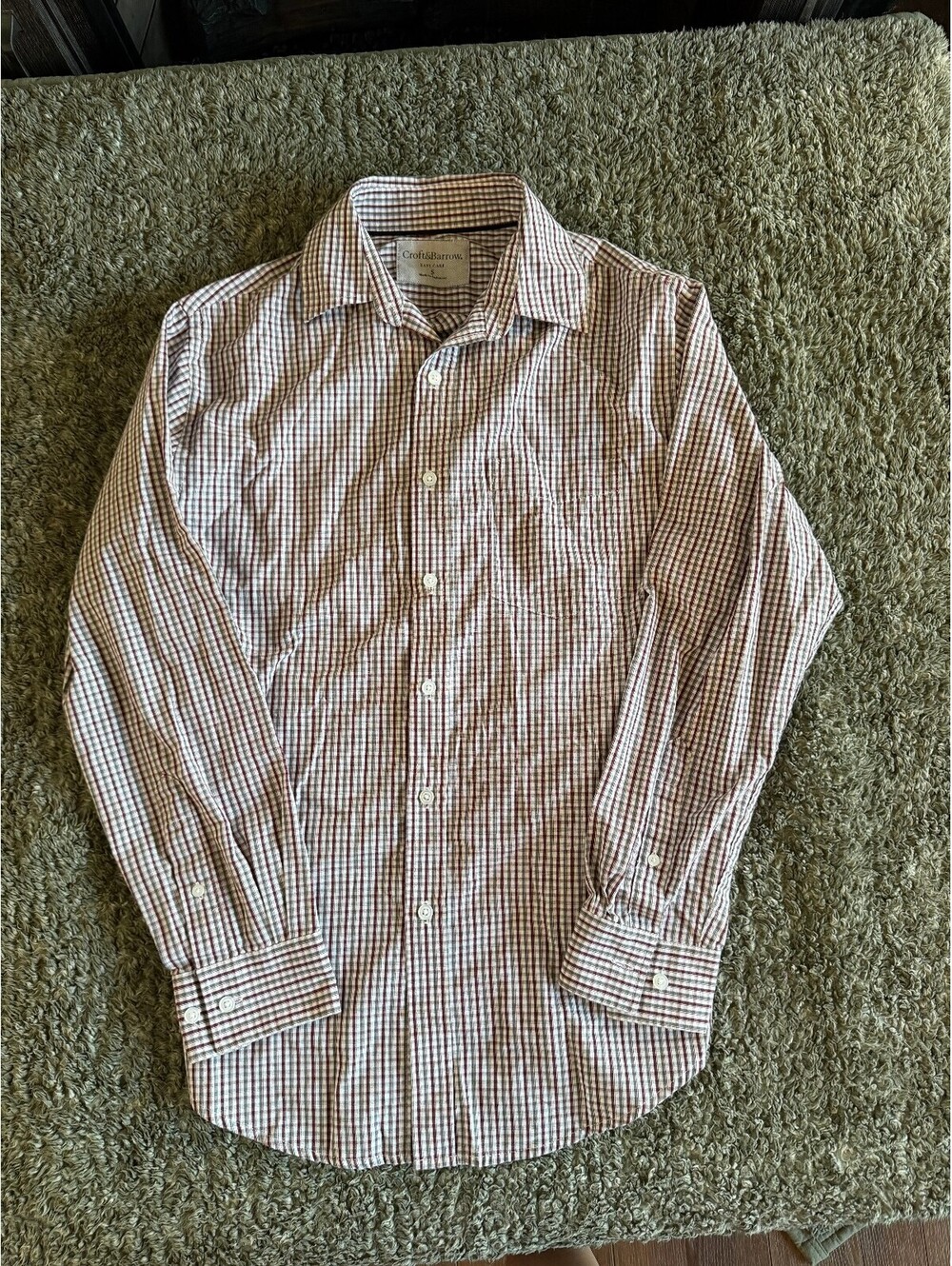 Croft & Barrow Men's Small Long Sleeve Button-Up Dress Shirt Plaid Easy Care